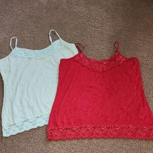 Maurices Lace Trim Cami Set - Red and Mint